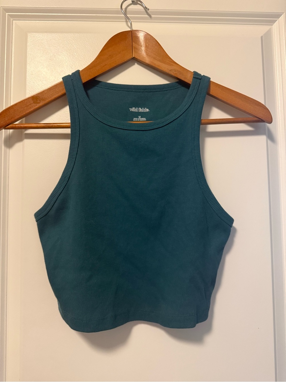 wild fable Teal Ribbed High-Neck Crop Tank